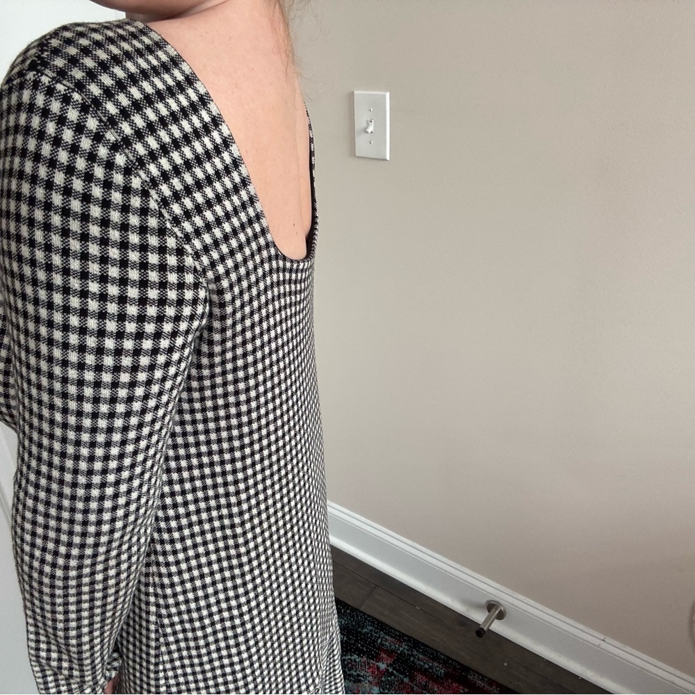 Red Valentino Long Sleeve Houndstooth Fit & Flare Stretch Dress - Picture 6 of 8